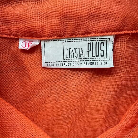Vintage 70s Orange Button Up Shirt / Sz M / CRYSTAL PLUS / Boho / Dagger Collar - Picture 6 of 6